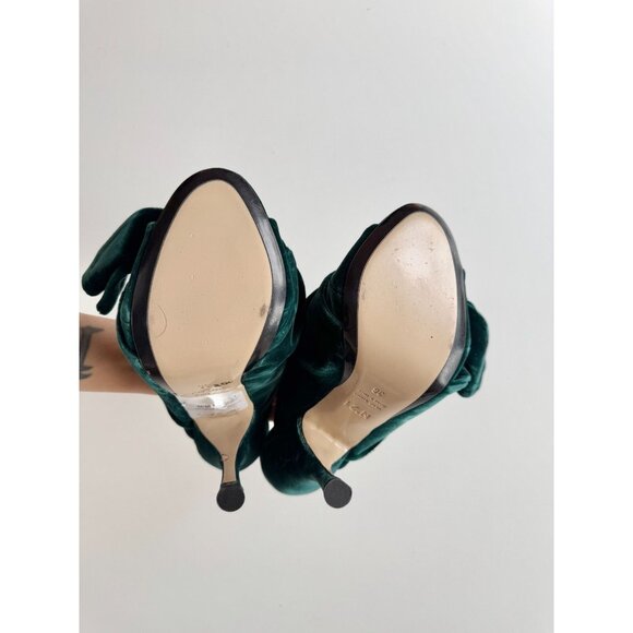 NWOB N.21 Dark Green Velvet Bow Knotted Peep Toe High Heel Mules, Size 36 - Picture 10 of 16